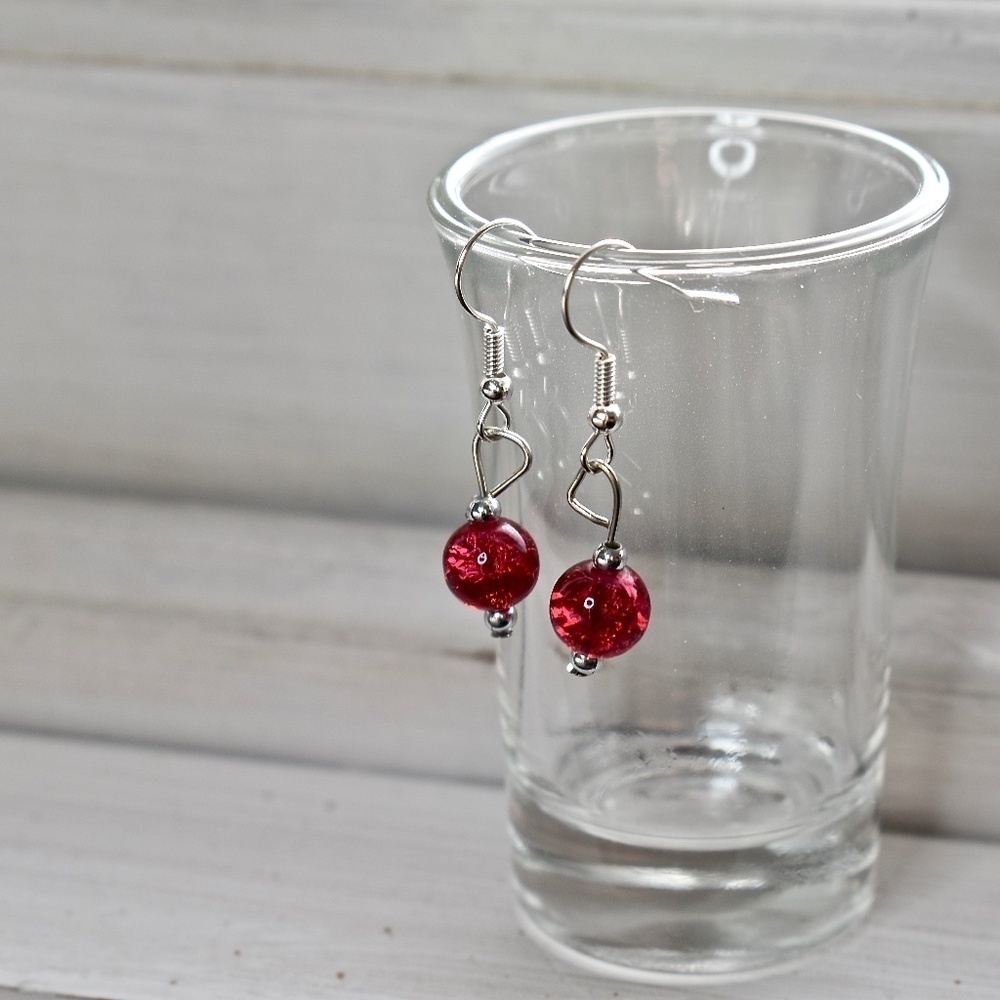Single Red Rose Beaded Earrings